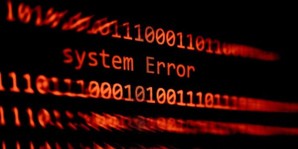 Technology binary code number data alert System Error message on display screen / Computer network problem error software concept - selective focus