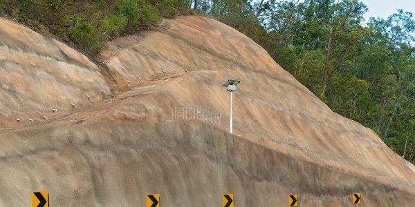 Concrete retaining wall to prevent soil run off and collapse on a highway in Queensland Australia